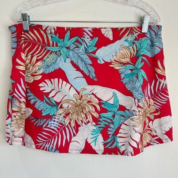 Jantzen Swimsuit Coverup Skirt Tropical Florals Deep Pink Red and Aqua Size 14 - Picture 6 of 9
